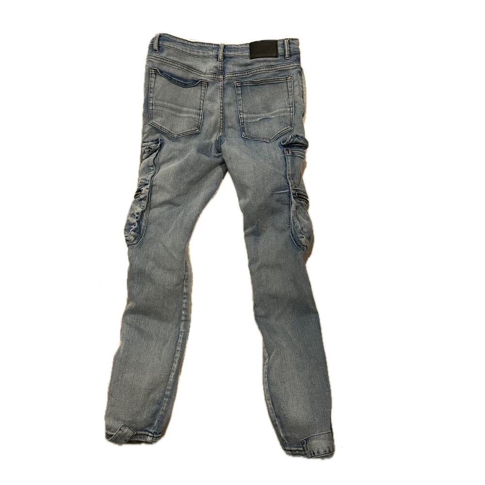 PRSTGE Snap Cargo Streetwear Jeans in Icey Blue Mens 34x30 - Picture 2 of 9
